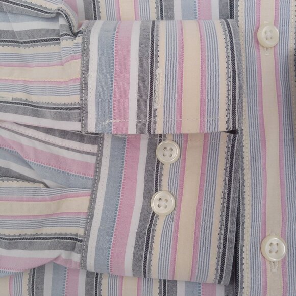 Faconnable Mens Striped Shirt Size L Large Pastel Button Front Pocket Preppy - Picture 10 of 13